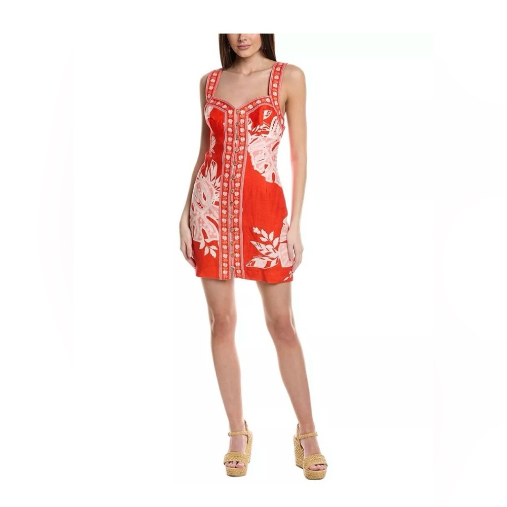 Farm Rio Lace Monsteras Linen Mini Dress Women's Red M new with tag